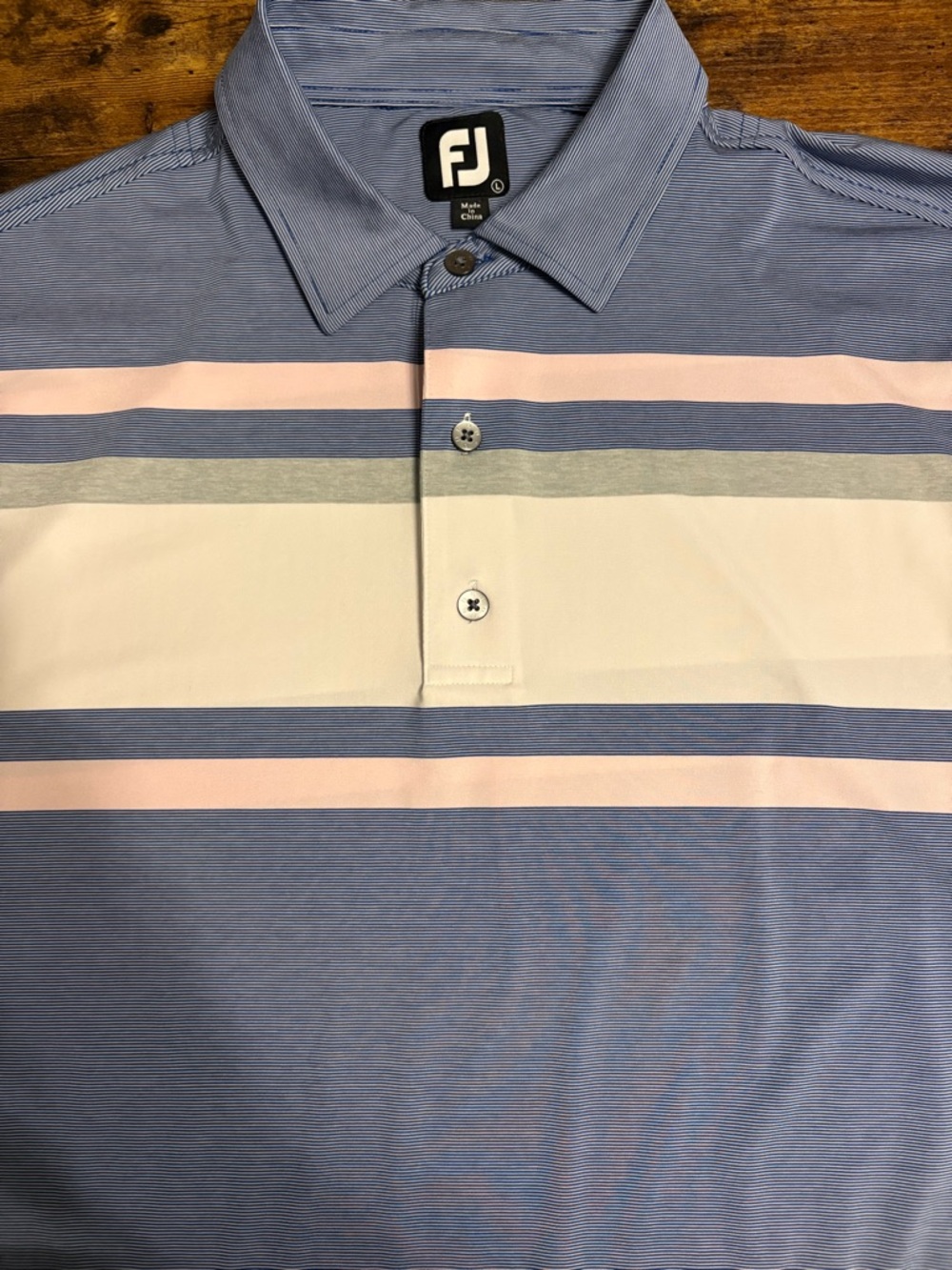 FootJoy Blue, Pink and White Striped Performance Polo